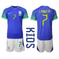 Koszulka piłkarska Brazylia Lucas Paqueta #7 Strój wyjazdowy dla dzieci MŚ 2022 tanio Krótki Rękaw (+ Krótkie spodenki)